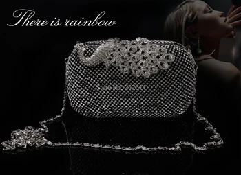 Предмети от първа необходимост Maleta De Maquiagem 2016Double Faced Full Quality Evening Bag Кристал with Fashionable Peacock Lady Clutch Bags