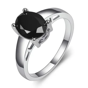 Черен оникс 925 сребро модни бижута годежен пръстен, размер 5 6 7 8 9 10 11 12 PPR12