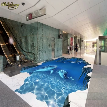 Beibehang Custom Photo 3D Floor Живопис Wall Underwater World Dolphin сгъсти износоустойчива PVC-пол papel de parede