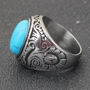 Огромен син камък оникс ретро бижута титановое стоманен пръстен мъжки пръстен бижута