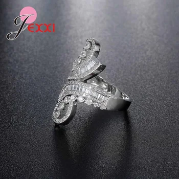 JEXXI нов прием на 2017 уникален бял кубичен Циркон бижута нежни женски годежни пръстени истинско сребро 925 проба женски Bague