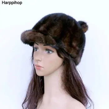Сладък карикатура кожа шапка на мода дама норки рицар шапка зимата е топла шапка мечка
