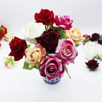 VINAMIT 9 бр. / партия изкуствени рози булчински букет от бели и розови рози от Коприна цвете за декорация на дома сватбени украси за партита