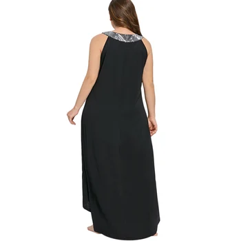 Плюс размер 5XL пайети яка и без ръкави макси рокля на жената лято елегантна черна асиметрична рокля Vestidos Дамски дрехи
