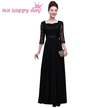 Faironly long black Official gown dress party дантела sleeve modest evening elegant the bride gowns рокли с ръкави H2727
