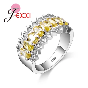 Jexxi марка 2018 Мода, сватбени и годежни пръстени за жени жълто CZ 925 сребро пръстен бижута сватба