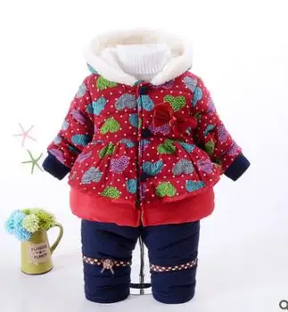 Нов детски комплект зимни дрехи за момичета дебели топли палта на грах+панталони топло зимно горно облекло памучен яке детски дрехи, комплекти
