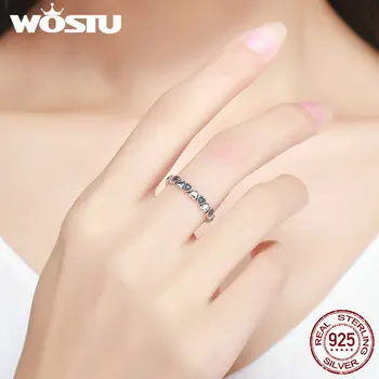 WOSTU 925 Sterling Silver Forever Love Heart, Black CZ Stackable пръстени за жени прекрасен марка бижута подарък CQR140