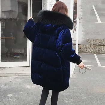 Корейски МС пуховик зима ежедневни МС зимни палта на жените женски дългата качулка тънък удебеляване на кожа яка зимна пуховик