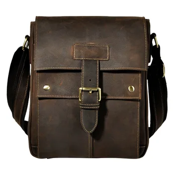 Crazy horse leather Men Fashion Shoulder crossbody Messenger Bag естествена кожа дизайнер Mochila University School Book bag 8571
