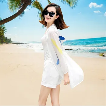 Летни дамски слънцезащитен крем ветровка палто мода печат с качулка солнцезащитная облекло почивки на тънък тренчкот IOQRCJV H167