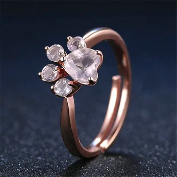 Сладко Rose Gold Dog Paw Shape пръстени за жени, мода Отваряне регулируема розов кристал CZ пръстен Party Любовник подаръци Drop Ship