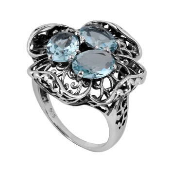 Szjinao търговия на Едро мода реколта пръстен выдалбливают Аквамарин жени 925 сребро годежен пръстен