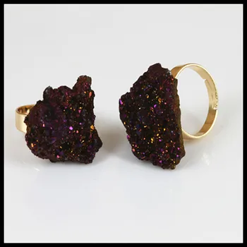 1бр класическа мода натурален druzy drusy червен кварц Дъгата Камък титановое пръстен Чар скъпоценен камък, пръстен за жени
