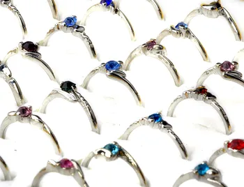 10 бр./компл. Продажба на едро на бижута Mix размери и стилове бяло злато цвят на цветни Кристали пръстен за жени с високо качество на ниска цена