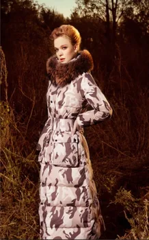 2017 Зима дамска мода военен стил патица надолу по цялата дължина яке естествена кожа hoody дами топла зона армейское палто WD2025