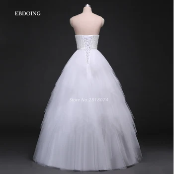 Vestidos De Новия сватбена рокля 2017 Бял трапециевидный деколте, без презрамки Robe De Mariage сватбени рокли с много нива мъниста