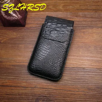 SZLHRSD черен мъжки колан естествена кожа чанта Поясная чанта калъф за телефон iPhone Plus 8 калъфи за iPhone X 6 6s 7Plus