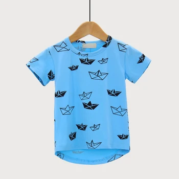 WeLaken Summer Оригами Кораб Pattern тениски, ежедневни бебешки топ тениски на горно облекло мода с къс ръкав Детски тениски