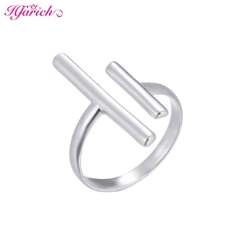 Hfarich Silver Color Double Bar Ring for Women регулируеми геометрични годежни пръстени, бижута, подаръци, коледни подаръци
