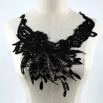 черна лейси плат рокля апликация мотив блуза шевни апликации САМ деколте, яка украса, костюм и аксесоари
