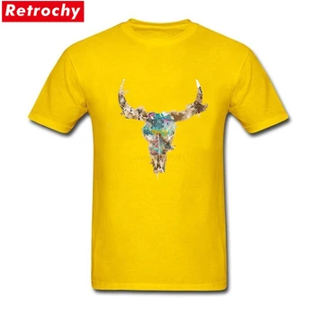 Обикновена крава череп акварел тениска дизайнер с къс ръкав памук на марката тениска мъжете