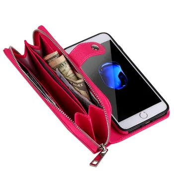 Мултифункционален портфейл с цип на чантата чанта калъф за телефон iPhone 5 5S SE 6 6S 7 8 Plus X флип кожени слотове за карти свалящ се капак