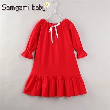 SAMGAMI BABY Момичета Облечи есен облекло за момиче с дълъг ръкав страхотна стил чист памук цвят Детски рокли принцеса на Детски дрехи