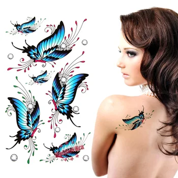 2 елемента многоцветен синя пеперуда водоустойчив временни татуировки етикети на мъже, жени