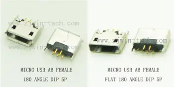 1000шт жена Micro USB 2.0 AB тип директен плъгин телефон опашка за зареждане гнездо 5pin 180 ъгъл на деформация / плосък устата