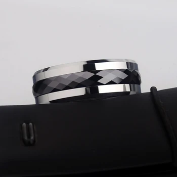Нова мода 8 мм волфрам карбид пръстен за човек инкрустация черно многостранен Керамичен за коледен подарък безплатен гравиране