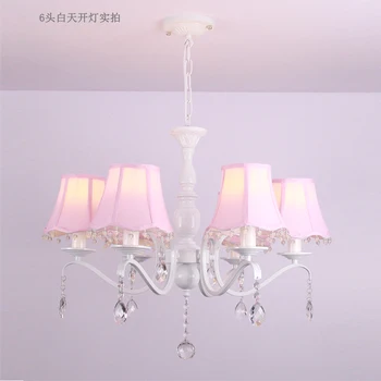 Корейската сънливи кристален полилей прост европейски стил ковано желязо розовата стая принцеса топла стая момиче стая полилей лампи