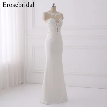 Приталенное сватбена рокля с А-силует, с аппликацией сватбена рокля илюзия деколте без ръкави, тюл сватбена рокля vestido de noiva ES321