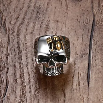 Мъжки пръстени от неръждаема стомана череп на ринга пънк стил златист цвят паяк скелет пръстени клуб мода бижута за мъже бижута