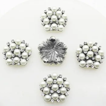 10 бр./лот 20 мм бели перли, изкуствени кристали, метални бутони Flatback Диамантена бутон за сватба букетик обувки занаят украса