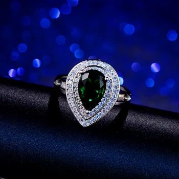 ANGELCZ елегантно дамско вечер пръстен за жени луксозен зелен кубичен цирконий камък пръст бижута с 925 сребро печат AR022
