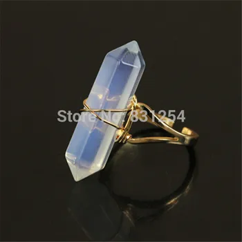 1бр нов crystal бял кварцов камък пръстен шестоъгълен форма друзы жени Чар камък пръстен пръстен мода