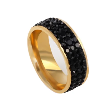 QianBei 316L пръстени от неръждаема стомана група злато 7 мм 3Row Кристални цирконии CZ инкрустация сватба, коктейл, абитуриентски коледни подаръци