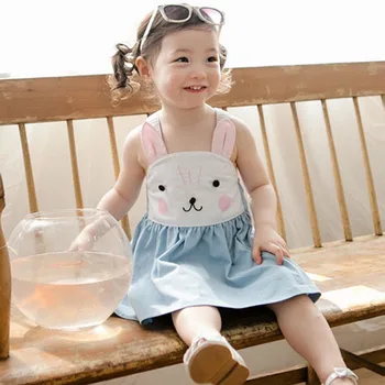 Нова лятна детски дрехи 2018 Детски дрехи рамото сладък Rubbit Bebe Dress Заек красиви тела бебешка рокля