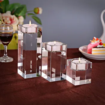 XINTOU Crystal Glass Cube Big Tealight свещници прозрачни квадратни кутии на притежателя на маслената лампа за сватбени централните sconces свещ