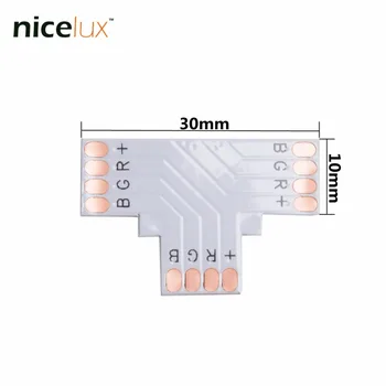 50 бр./лот RGB LED Strip Corner Connector 4 Pin 10mm L T X Shape ПХБ Board Дърва Connector for SMD 5050 4pin LED Light Tape
