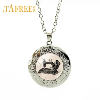 TAFREE шевна машина колиета, медальон висулка за жени Треска / античен бронз окачване яка изявление колиета, бижута SM32