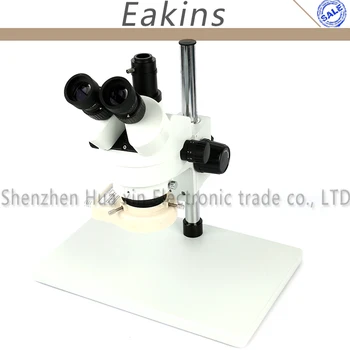 Професионален Тринокулярный стерео микроскоп с увеличение на непрекъснато увеличение 7X-45Ч голям размер метална поставка за печатна платка + 56 led Пръстен на светлината