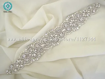 (30шт) търговия на Едро с сватбен колан ръчно изработени мъниста шиене silver Crystal желязо на кристал апликации за сватбени рокли колан WDD0210