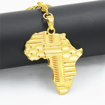 Uodesign марка хип-хоп Африка колие златист цвят висулка и верига Африканска карта подарък за мъже / жени эфиопские бижута модерен