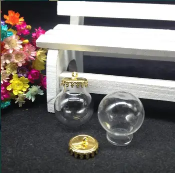 50шт 20*12mm трансапрентный стъклен глобус короната на база стъклени флакони висулка САМ стъкло искат бутилка стъклен купол капака банки подаръци за окачване