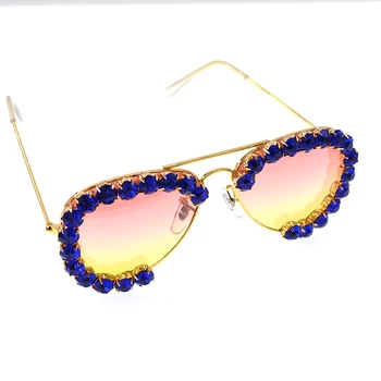 2017Baroque мода синьо Мънисто планински кристал, слънчеви очила Жените марка дизайнер метал стил винтидж слънчеви очила oculos de sol femino