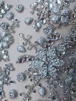 кристални петна ръчно пришити сребърни пайети апликация върху вкара обзавеждането за рокли отпред и отзад