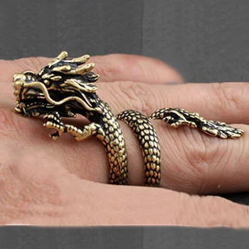 1бр реколта индивидуални медни пръстени на Дракона не выцветающие античен бронзов цвят регулируема пънк стил за мъже и жени Безплатна доставка