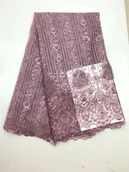 Последният дизайн стил африкански дантелени платове с мъниста за сватбена рокля на френската чиста лейси плат вино червен розов